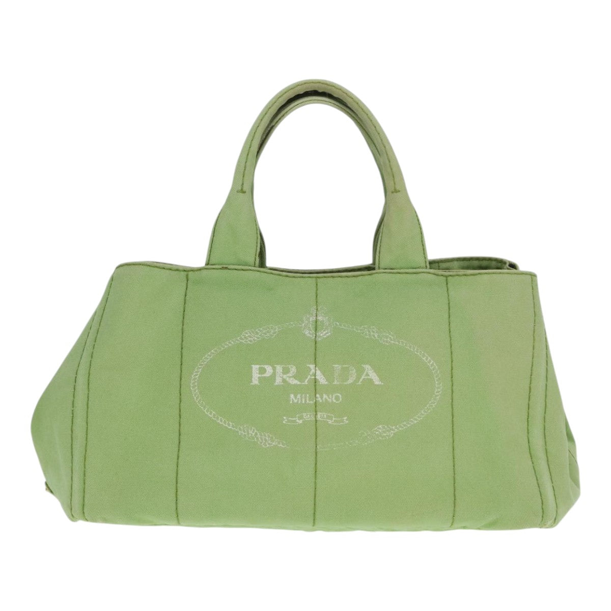 PRADA Canapa GM Hand Bag Canvas LIme Green Gold Auth 91560