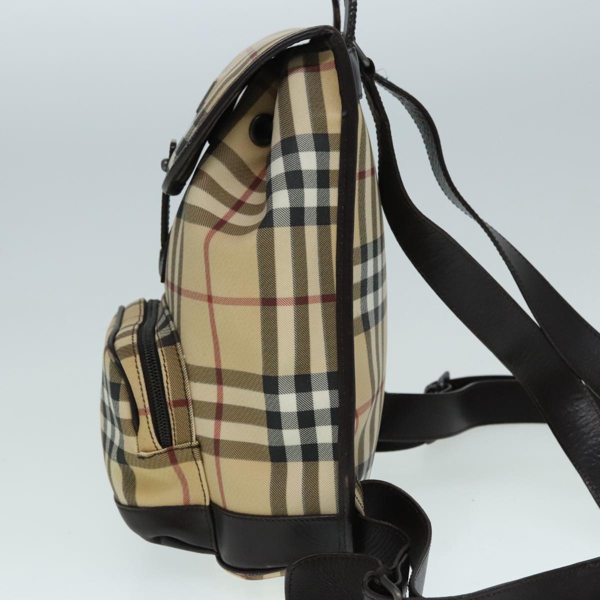 BURBERRY Nova Check Backpack PVC Leather Beige Auth 91566