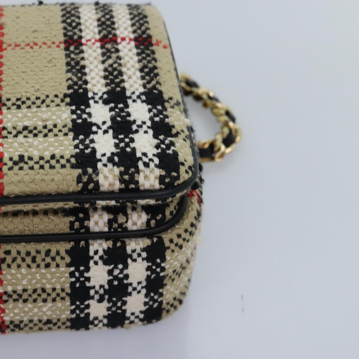 BURBERRY Nova Check Chain Shoulder Bag Canvas Gold Beige Auth 91588