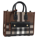 BURBERRY Nova Check Hand Bag Leather 2way Brown Gold Auth 91589A-1