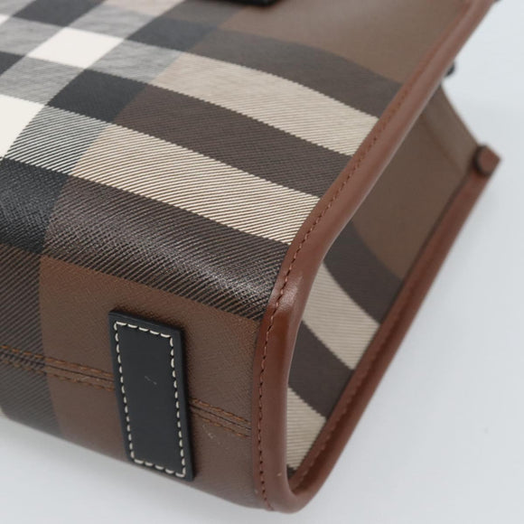 BURBERRY Nova Check Hand Bag Leather 2way Brown Gold Auth 91589A