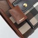 BURBERRY Nova Check Hand Bag Leather 2way Brown Gold Auth 91589A-9