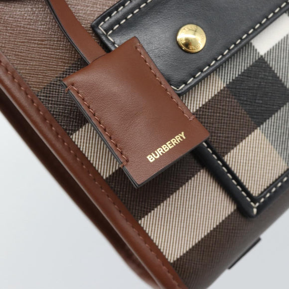 BURBERRY Nova Check Hand Bag Leather 2way Brown Gold Auth 91589A