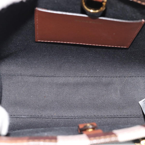 BURBERRY Nova Check Hand Bag Leather 2way Brown Gold Auth 91589A