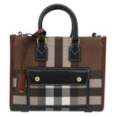 BURBERRY Nova Check Hand Bag Leather 2way Brown Gold Auth 91589A-13