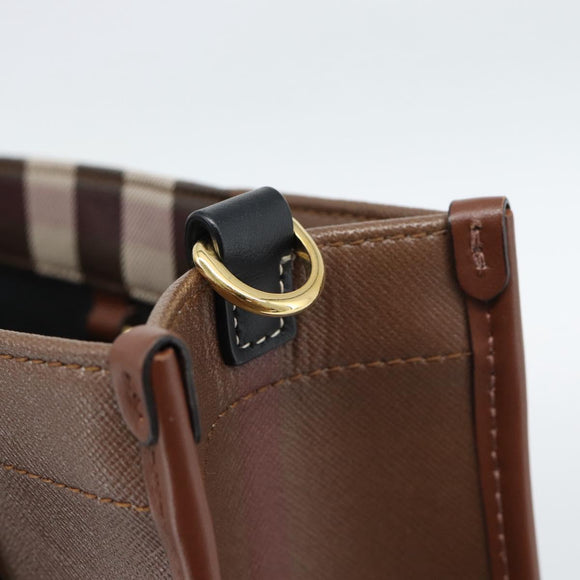 BURBERRY Nova Check Hand Bag Leather 2way Brown Gold Auth 91589A