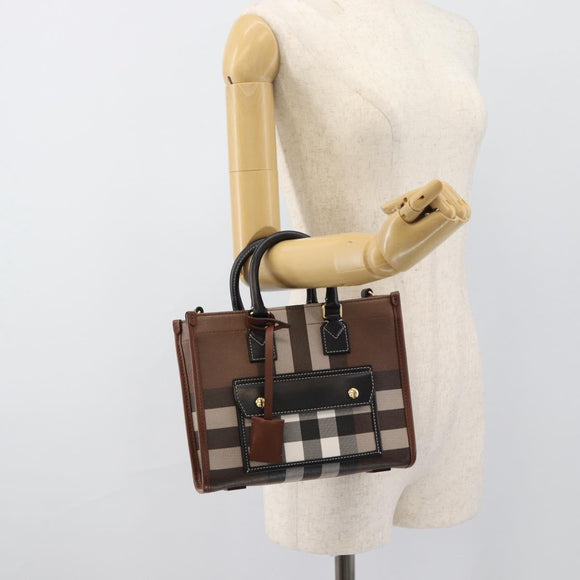BURBERRY Nova Check Hand Bag Leather 2way Brown Gold Auth 91589A