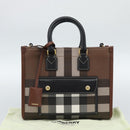BURBERRY Nova Check Hand Bag Leather 2way Brown Gold Auth 91589A-25
