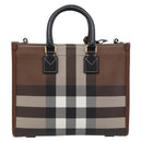 BURBERRY Nova Check Hand Bag Leather 2way Brown Gold Auth 91589A-2