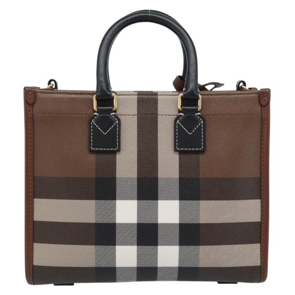BURBERRY Nova Check Hand Bag Leather 2way Brown Gold Auth 91589A