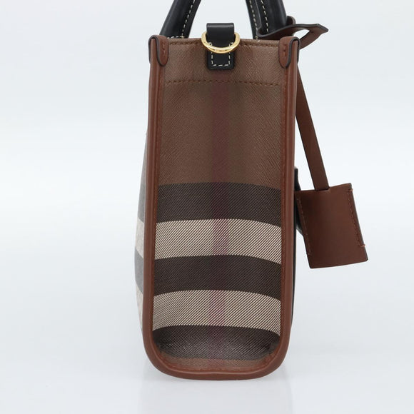 BURBERRY Nova Check Hand Bag Leather 2way Brown Gold Auth 91589A