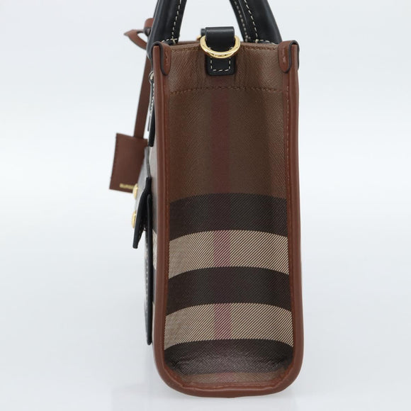 BURBERRY Nova Check Hand Bag Leather 2way Brown Gold Auth 91589A