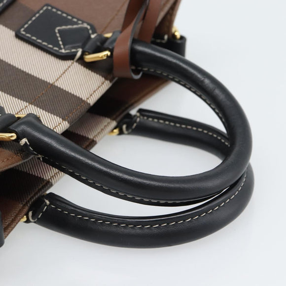BURBERRY Nova Check Hand Bag Leather 2way Brown Gold Auth 91589A