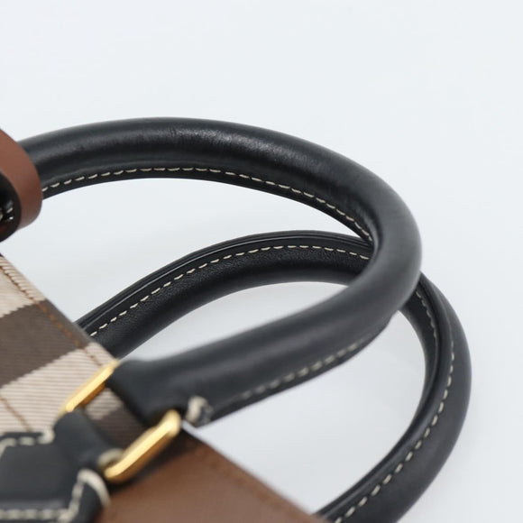 BURBERRY Nova Check Hand Bag Leather 2way Brown Gold Auth 91589A