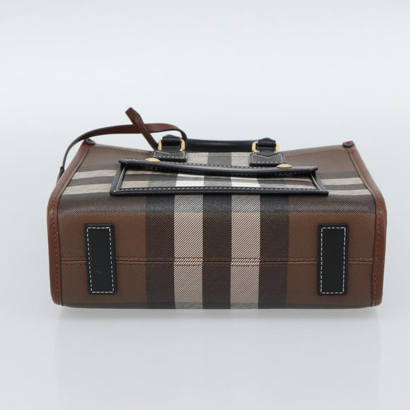 BURBERRY Nova Check Hand Bag Leather 2way Brown Gold Auth 91589A