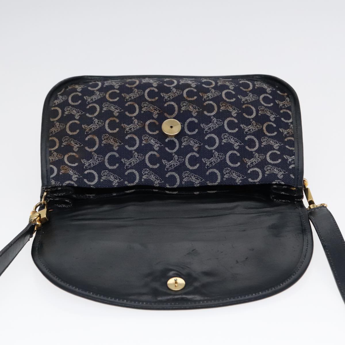 CELINE C Sulky Shoulder Bag Canvas Leather Navy Auth 91593