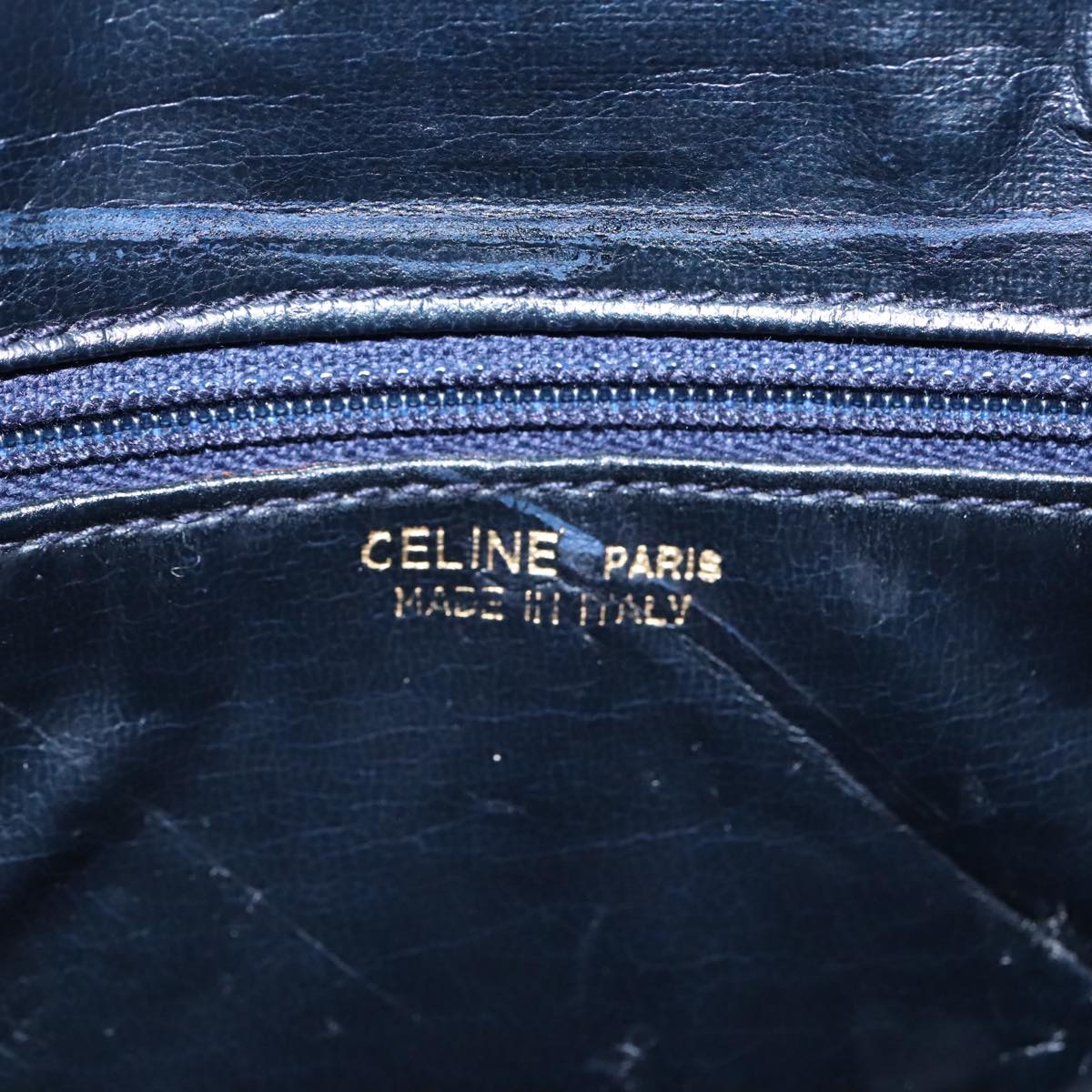 CELINE C Sulky Shoulder Bag Canvas Leather Navy Auth 91593