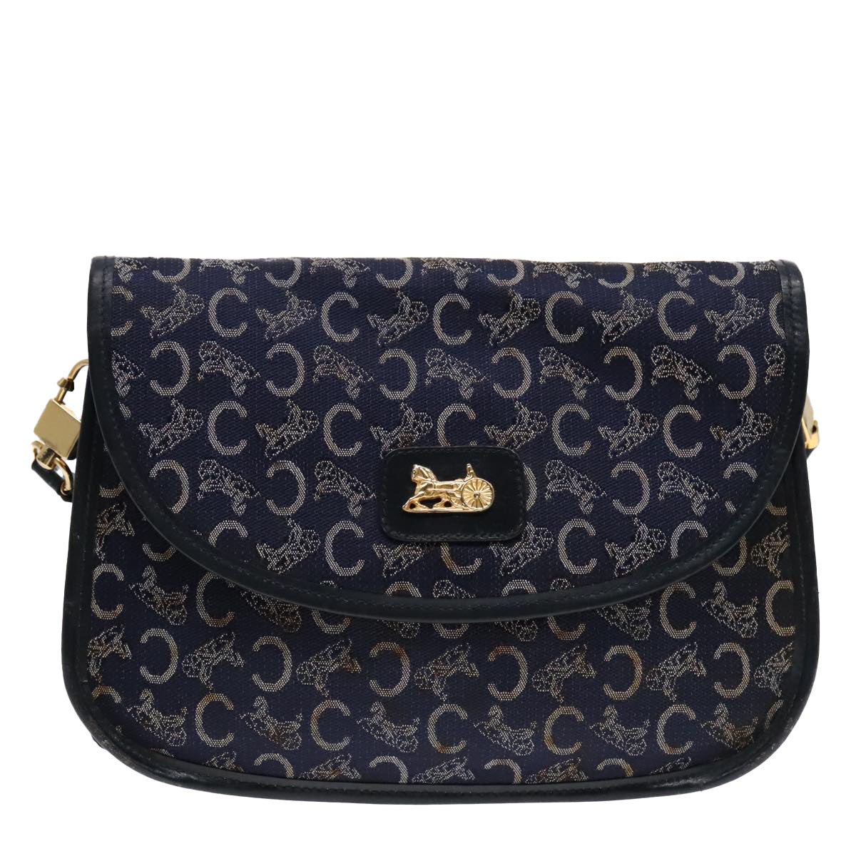 CELINE C Sulky Shoulder Bag Canvas Leather Navy Auth 91593 - 0