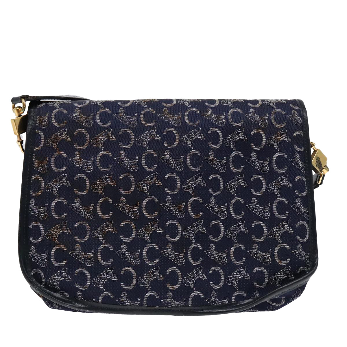 CELINE C Sulky Shoulder Bag Canvas Leather Navy Auth 91593