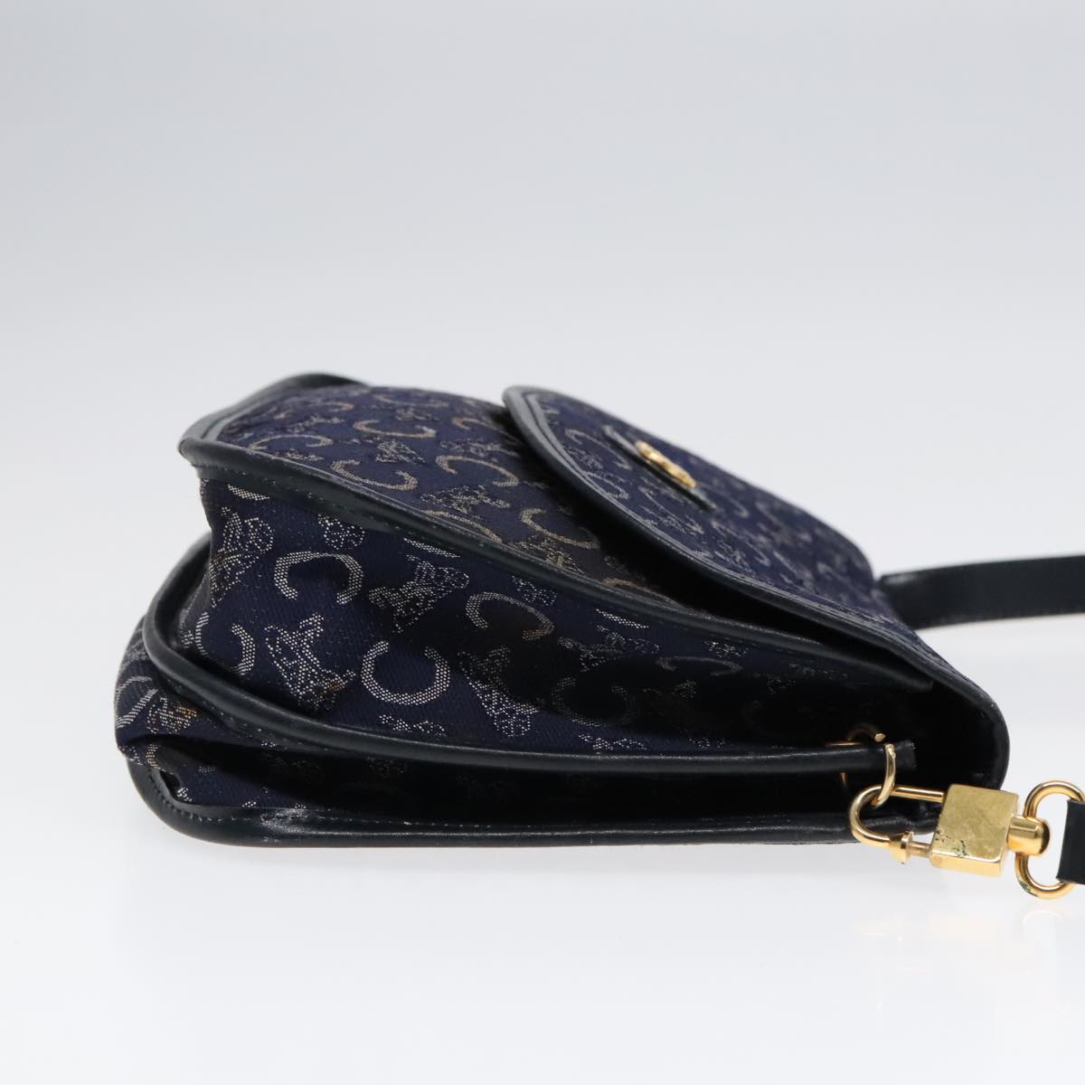 CELINE C Sulky Shoulder Bag Canvas Leather Navy Auth 91593