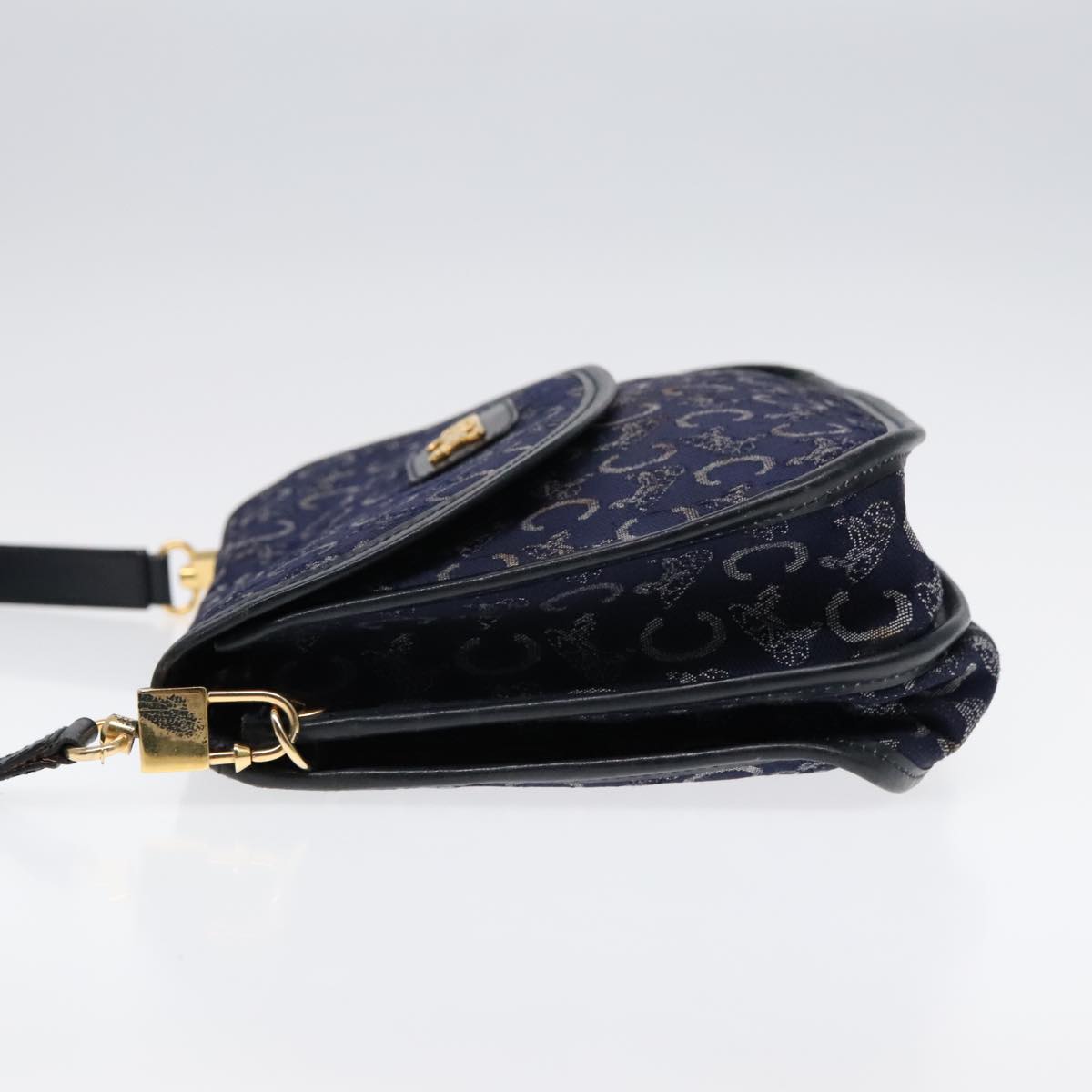 CELINE C Sulky Shoulder Bag Canvas Leather Navy Auth 91593