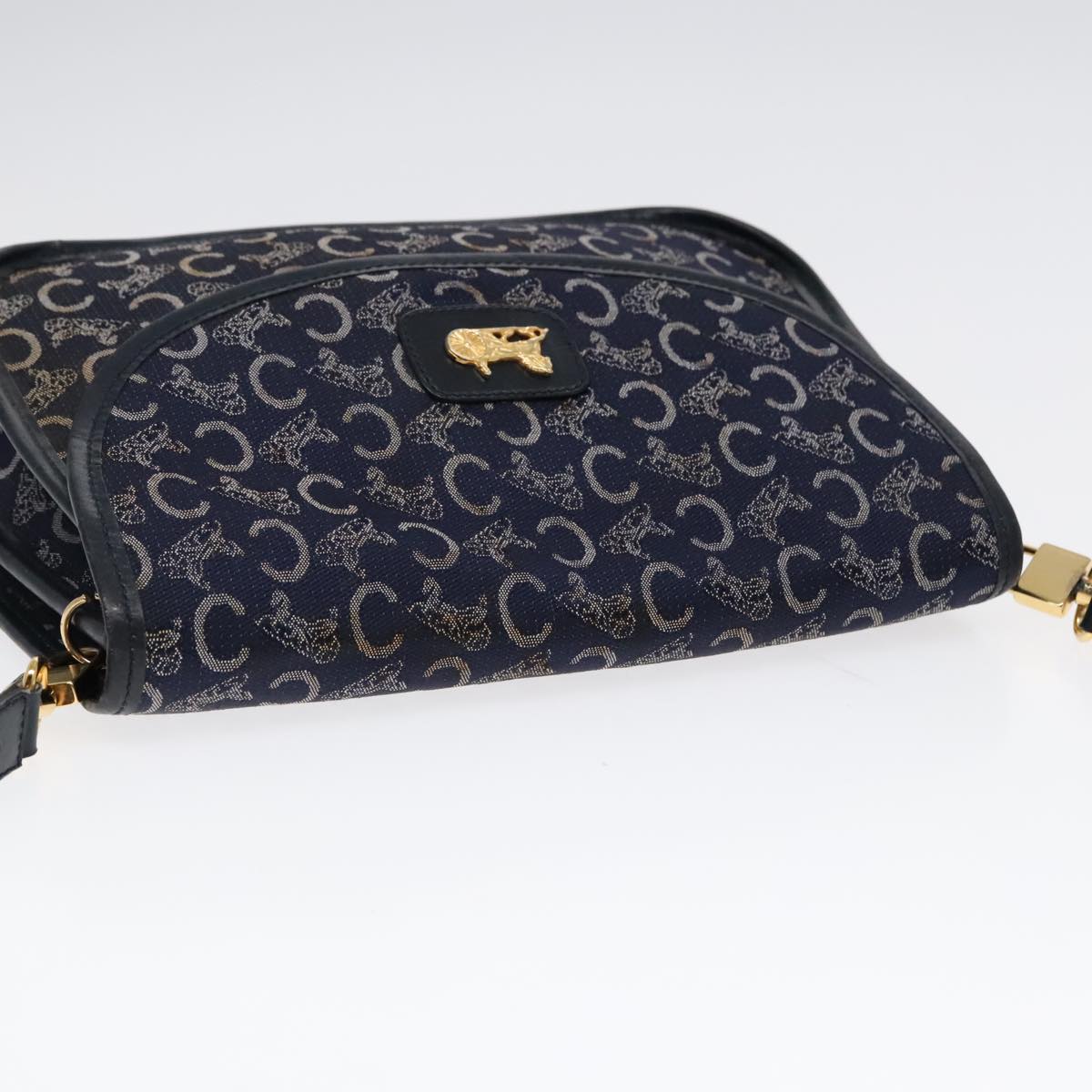 CELINE C Sulky Shoulder Bag Canvas Leather Navy Auth 91593