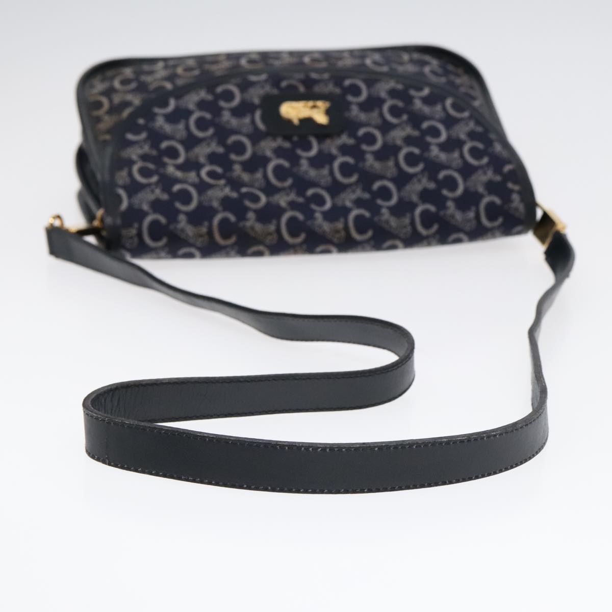 CELINE C Sulky Shoulder Bag Canvas Leather Navy Auth 91593