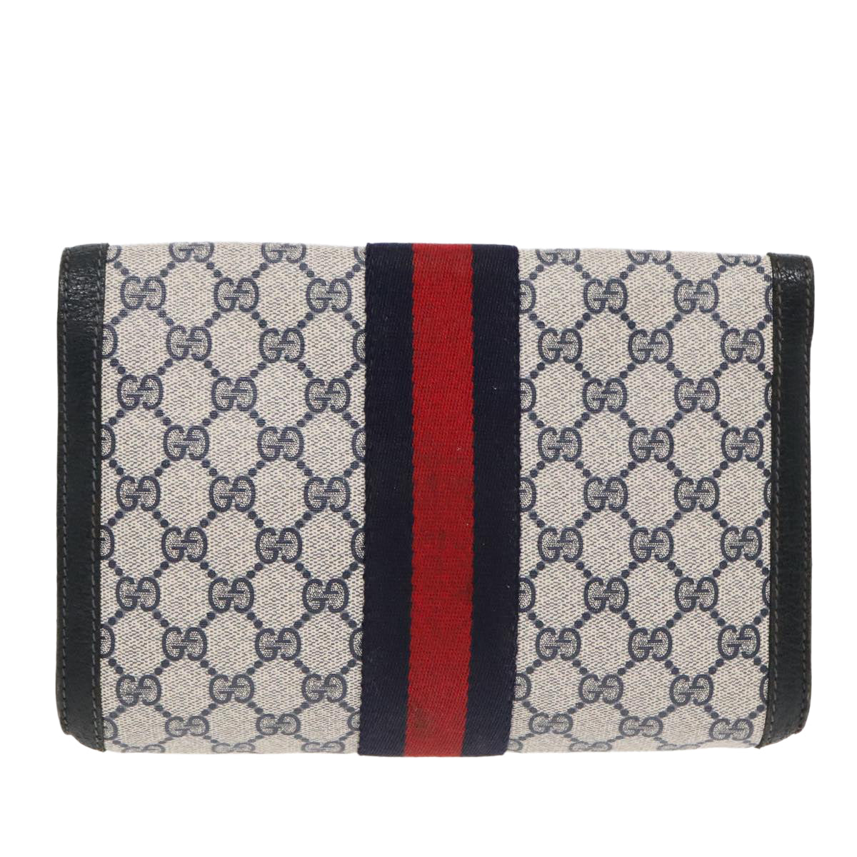 GUCCI GG Supreme Sherry Line Clutch Bag PVC Navy Red 84 01 006 Auth 91599 - 0