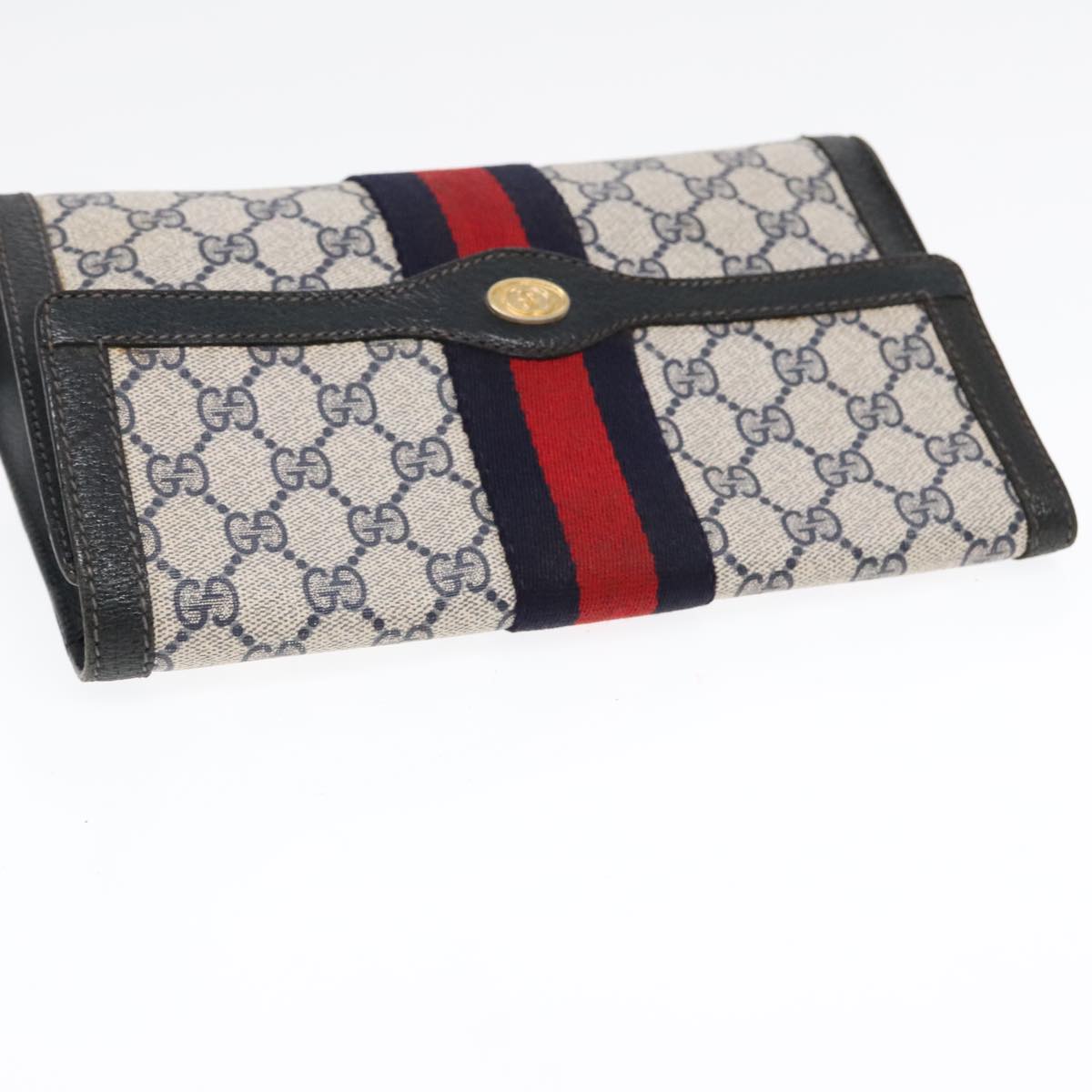 GUCCI GG Supreme Sherry Line Clutch Bag PVC Navy Red 84 01 006 Auth 91599