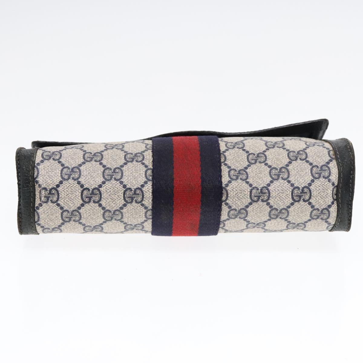 GUCCI GG Supreme Sherry Line Clutch Bag PVC Navy Red 84 01 006 Auth 91599