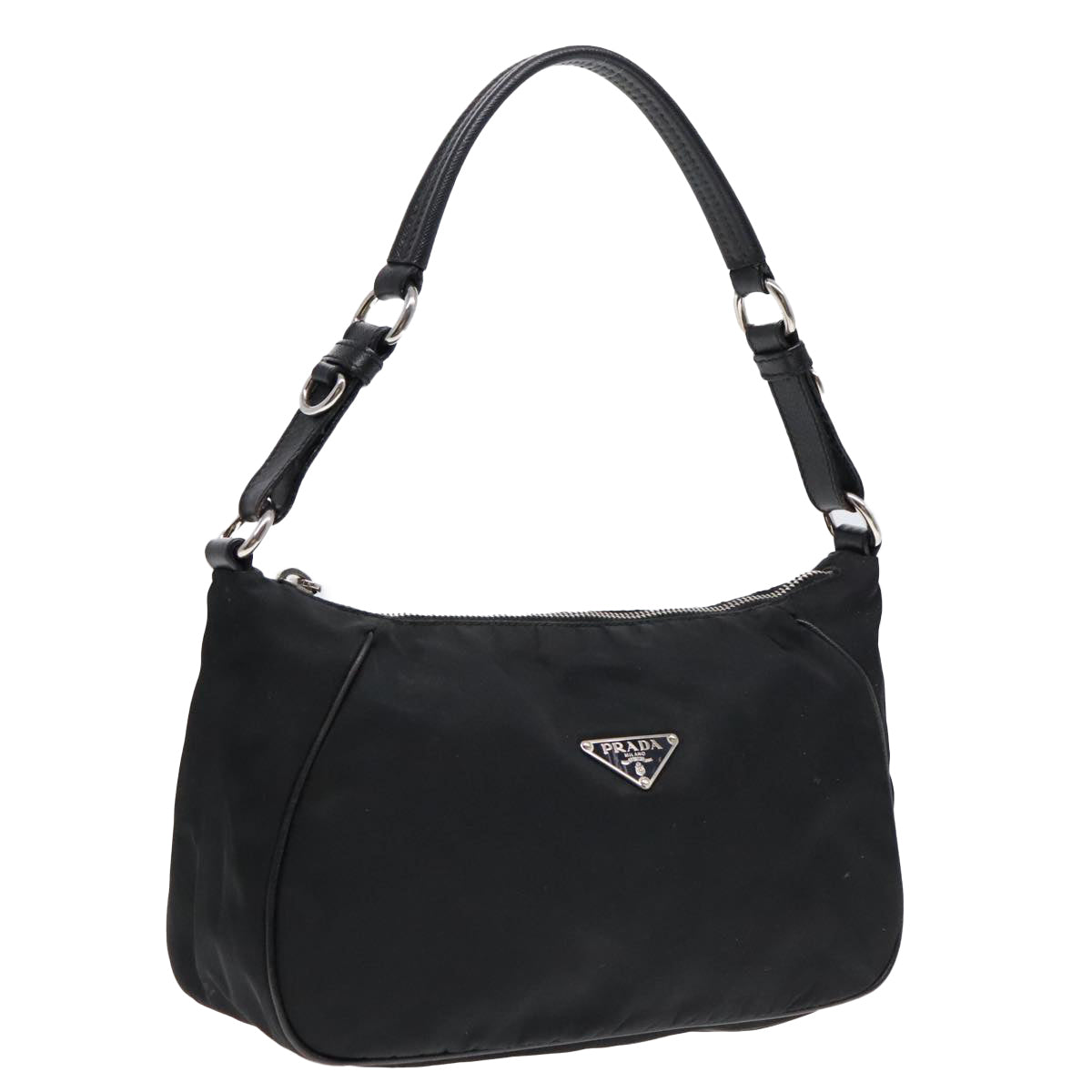 PRADA Shoulder Bag Nylon Black Silver Auth 91602