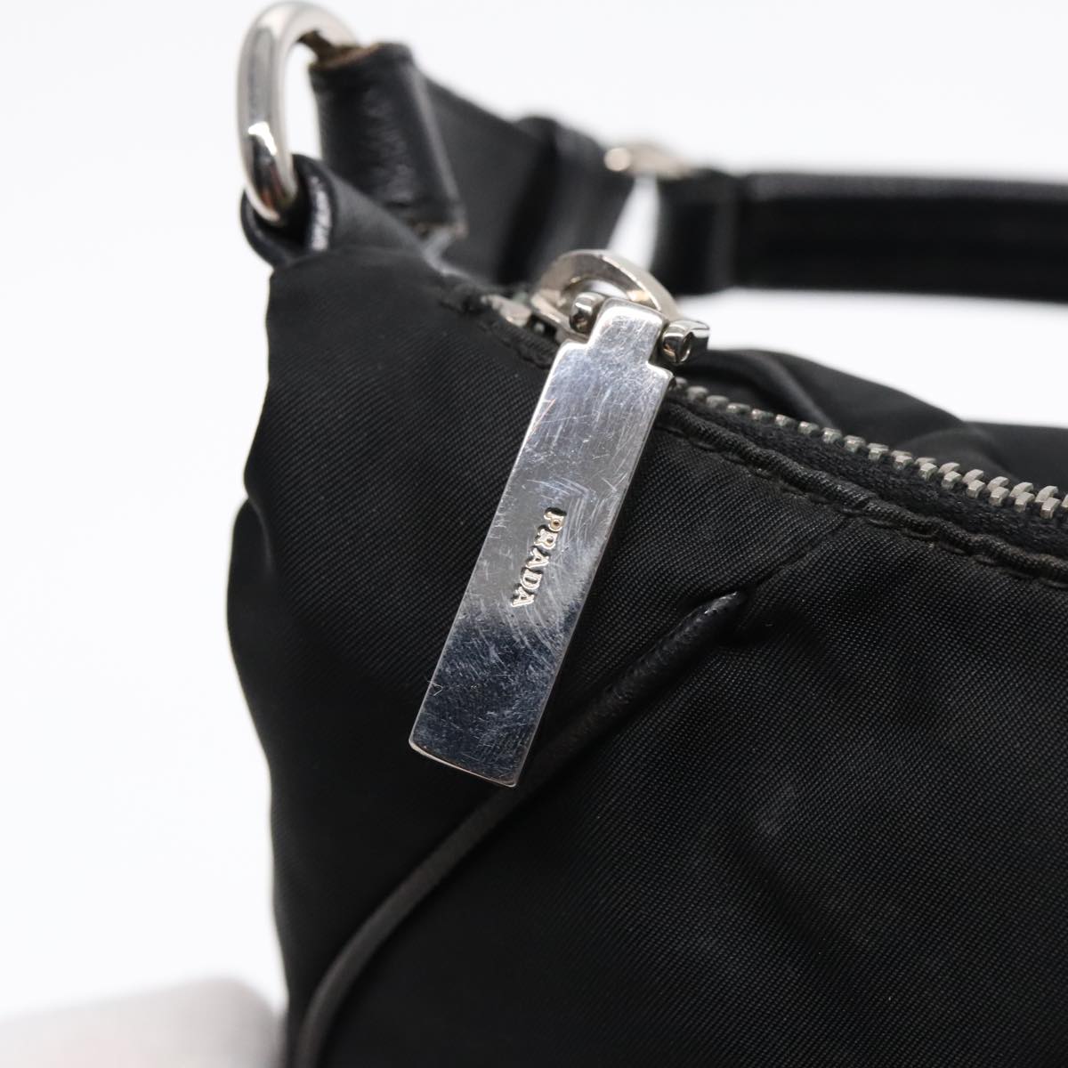 PRADA Shoulder Bag Nylon Black Silver Auth 91602