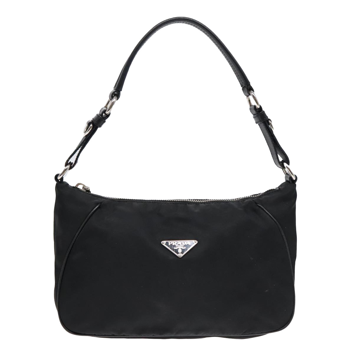 PRADA Shoulder Bag Nylon Black Silver Auth 91602