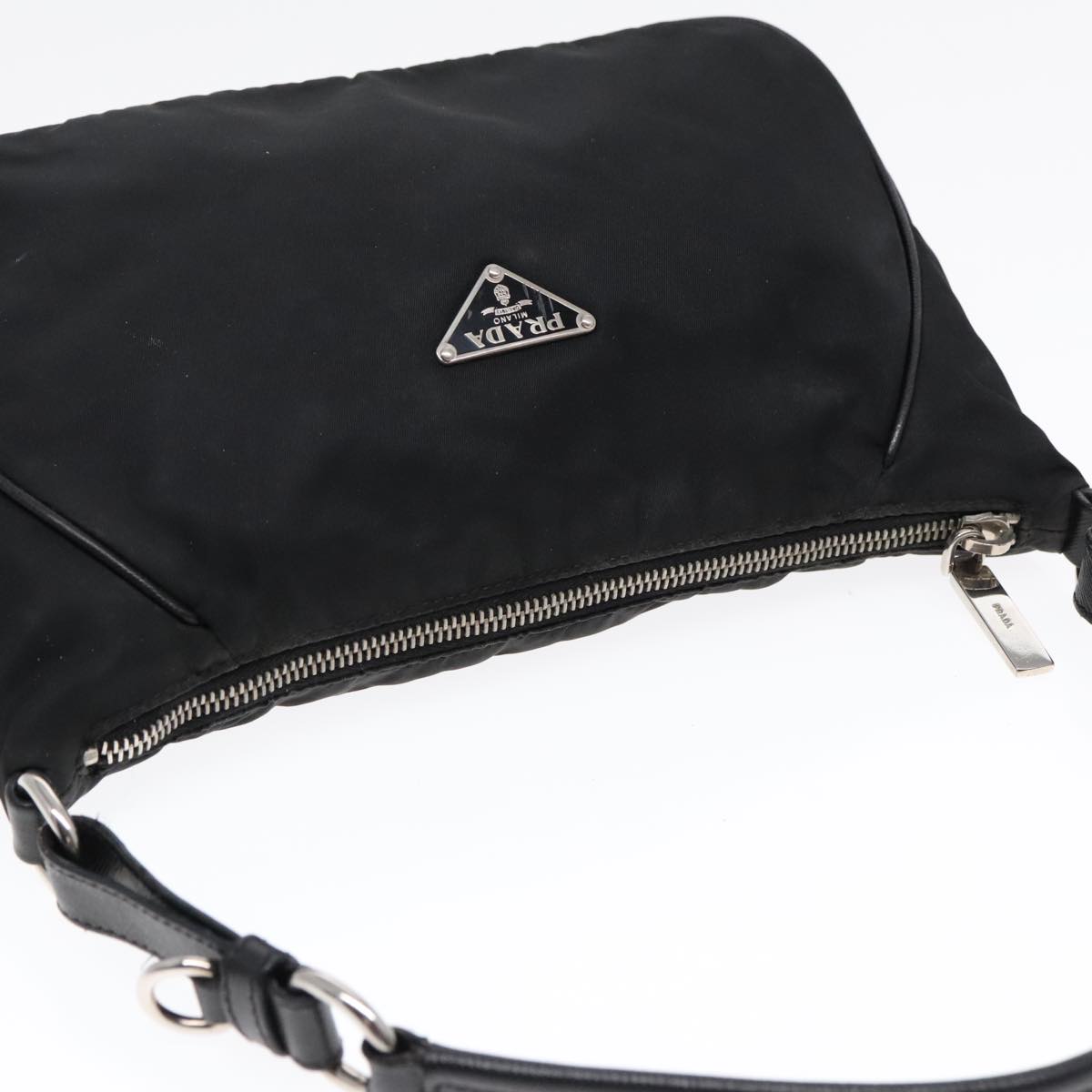 PRADA Shoulder Bag Nylon Black Silver Auth 91602