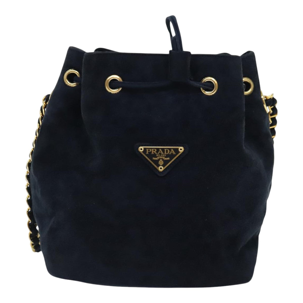 PRADA Chain Shoulder Bag Suede Navy Auth 91603