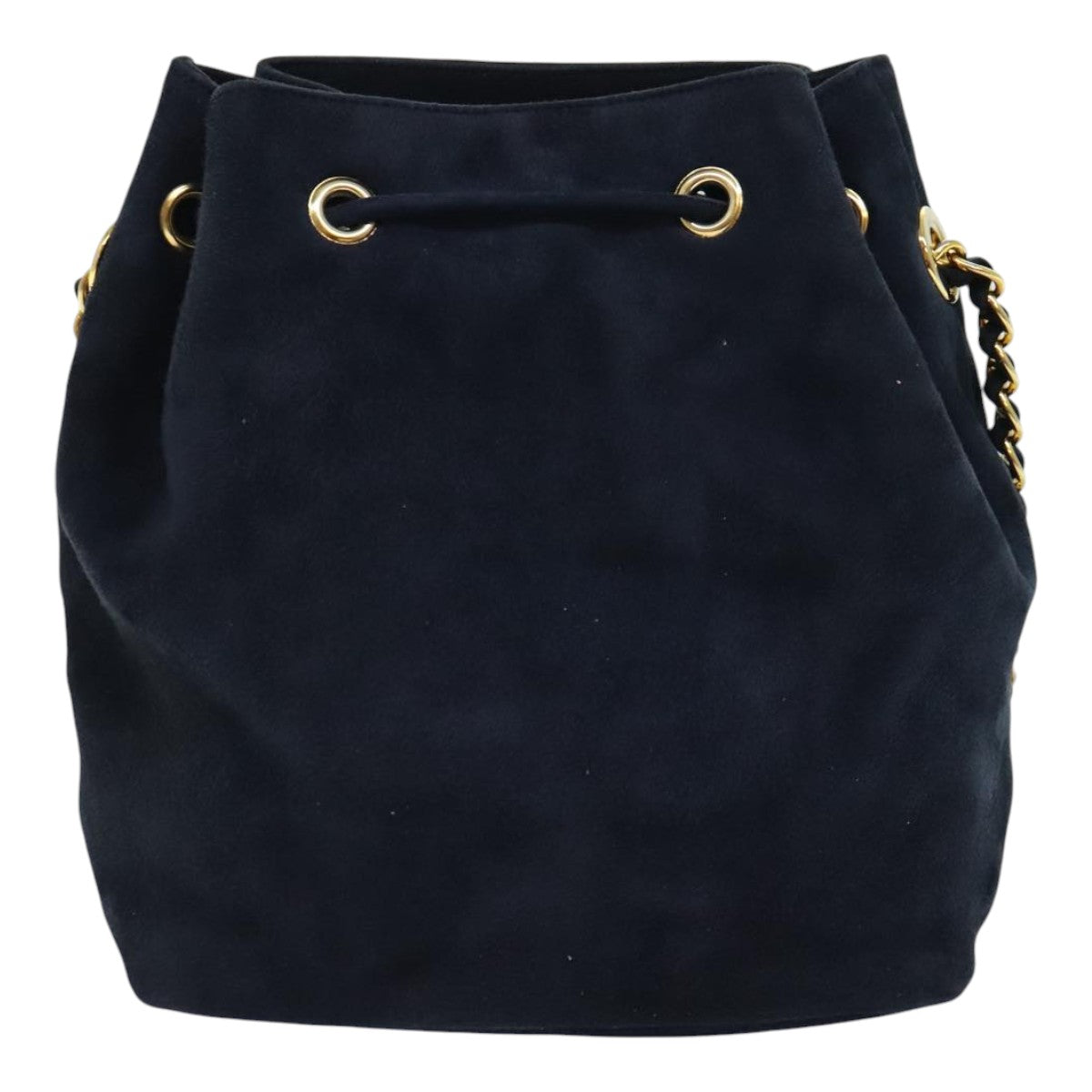 PRADA Chain Shoulder Bag Suede Navy Auth 91603 - 0