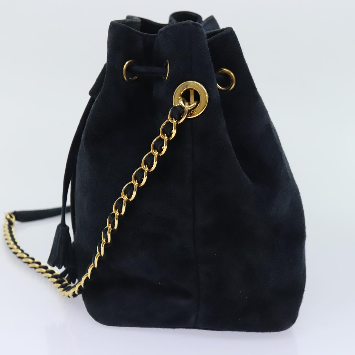 PRADA Chain Shoulder Bag Suede Navy Auth 91603