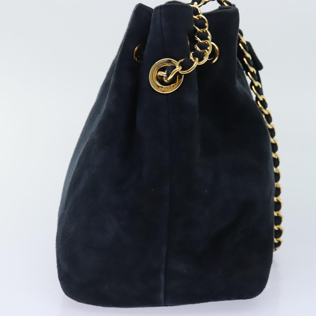 PRADA Chain Shoulder Bag Suede Navy Auth 91603