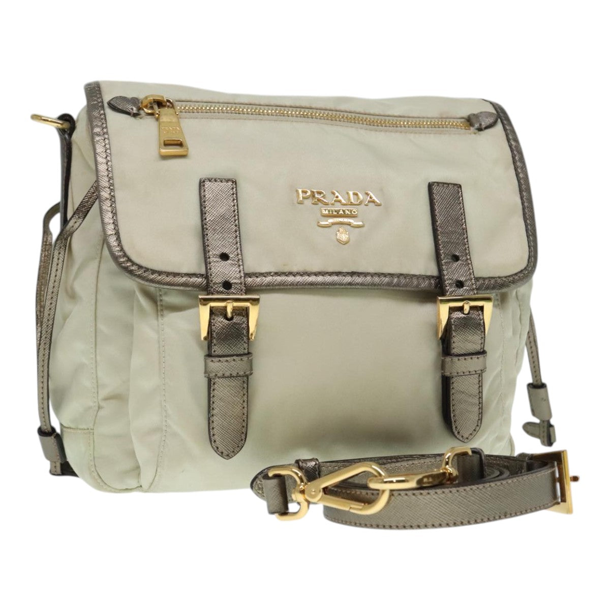 PRADA Shoulder Bag Nylon Beige Auth 91605