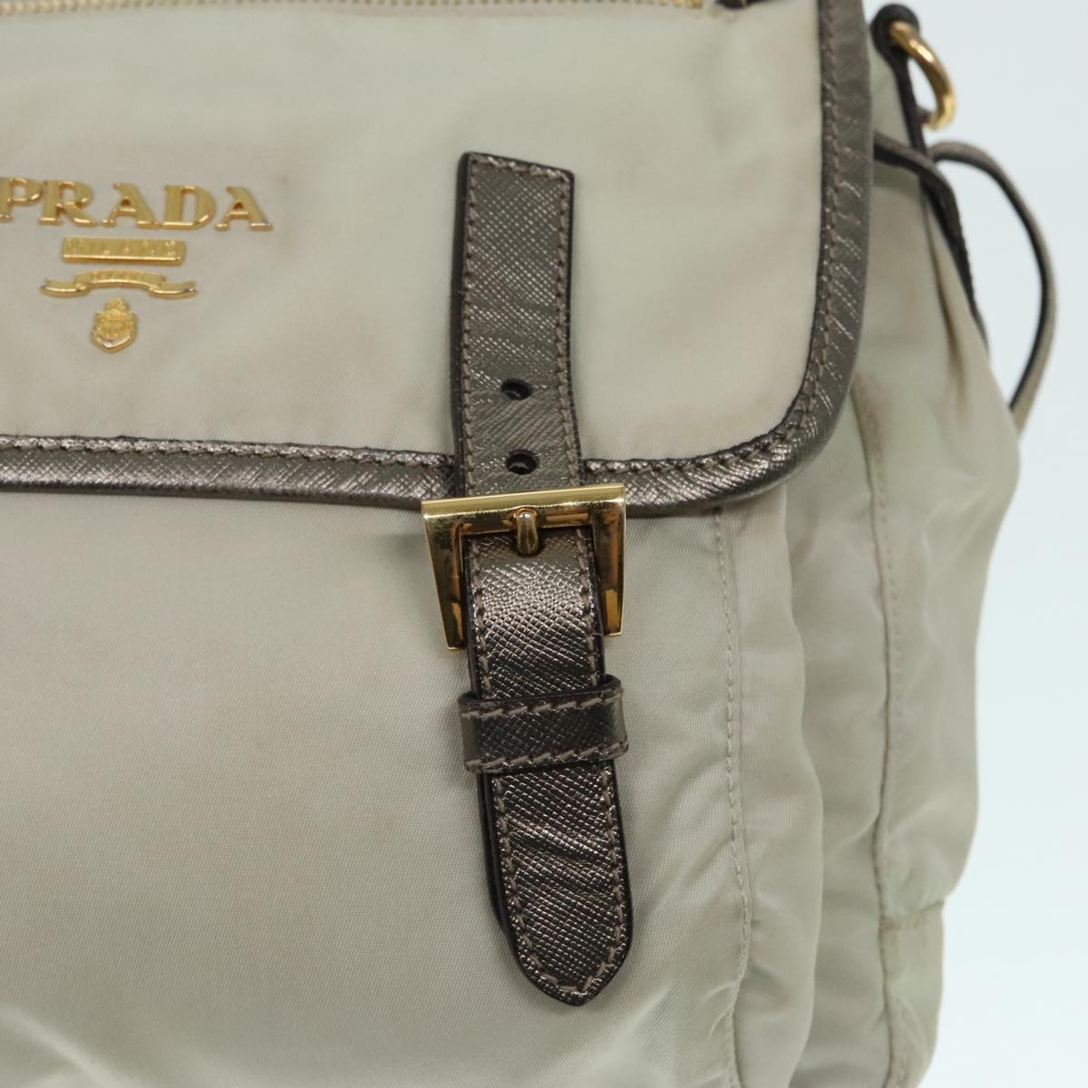 PRADA Shoulder Bag Nylon Beige Auth 91605