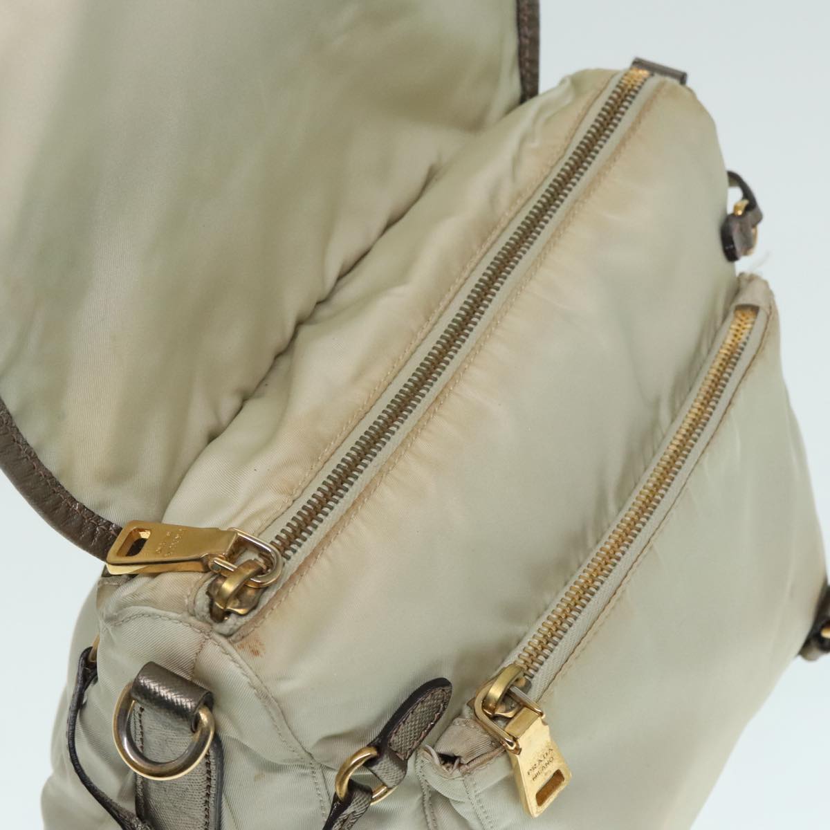 PRADA Shoulder Bag Nylon Beige Auth 91605