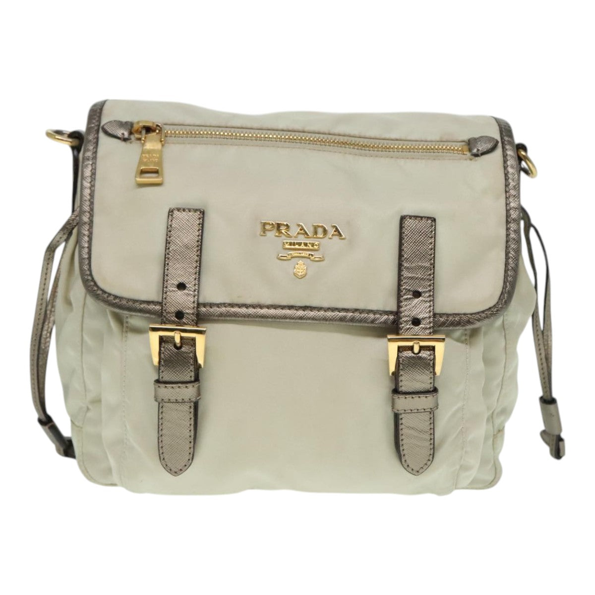 PRADA Shoulder Bag Nylon Beige Auth 91605