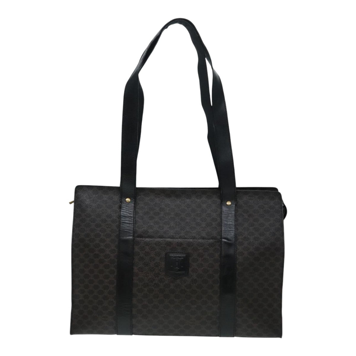 CELINE Macadam Canvas Tote Bag PVC Leather Black Auth 91611 - 0