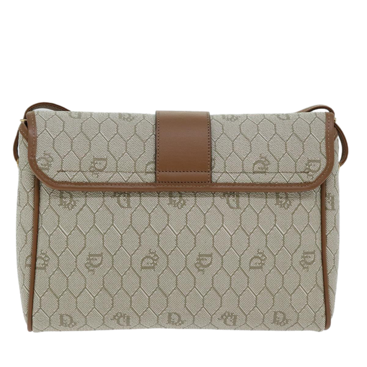 Christian Dior Honeycomb Canvas Shoulder Bag PVC Beige Brown Gold Auth 91614 - 0