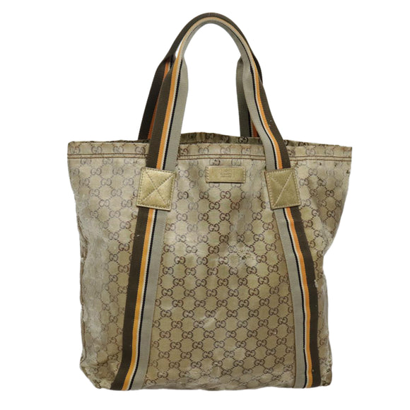GUCCI GG Canvas Sherry Line Tote Bag Coated Canvas Gold Orange Auth 91624