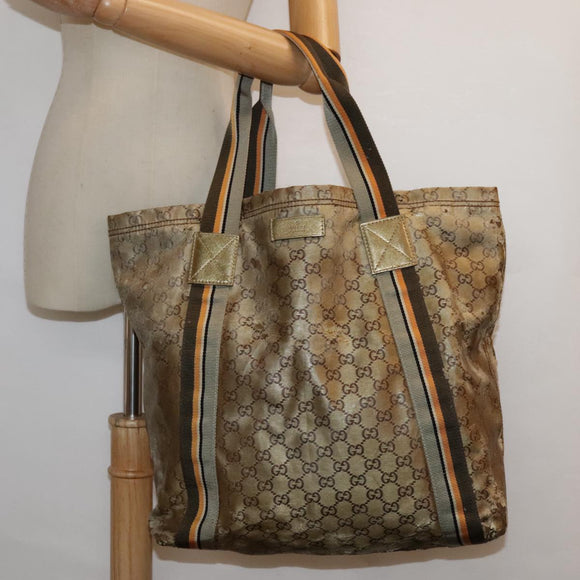 GUCCI GG Canvas Sherry Line Tote Bag Coated Canvas Gold Orange Auth 91624