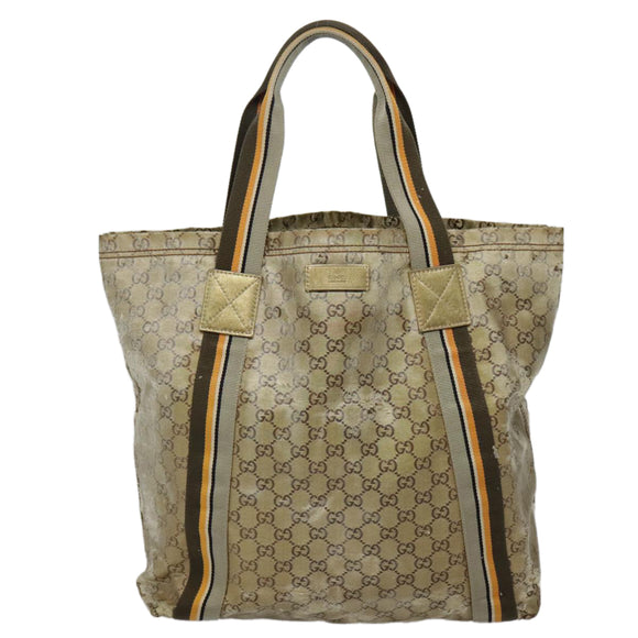 GUCCI GG Canvas Sherry Line Tote Bag Coated Canvas Gold Orange Auth 91624