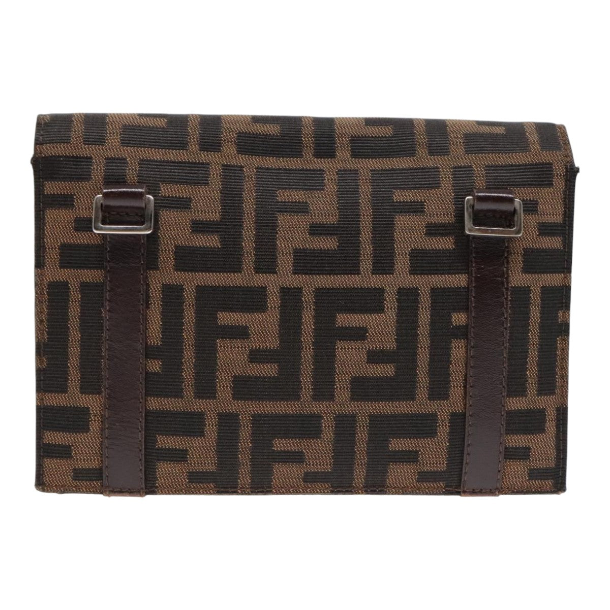 FENDI Zucca Canvas Clutch Bag Brown Black Silver Auth 91625 - 0