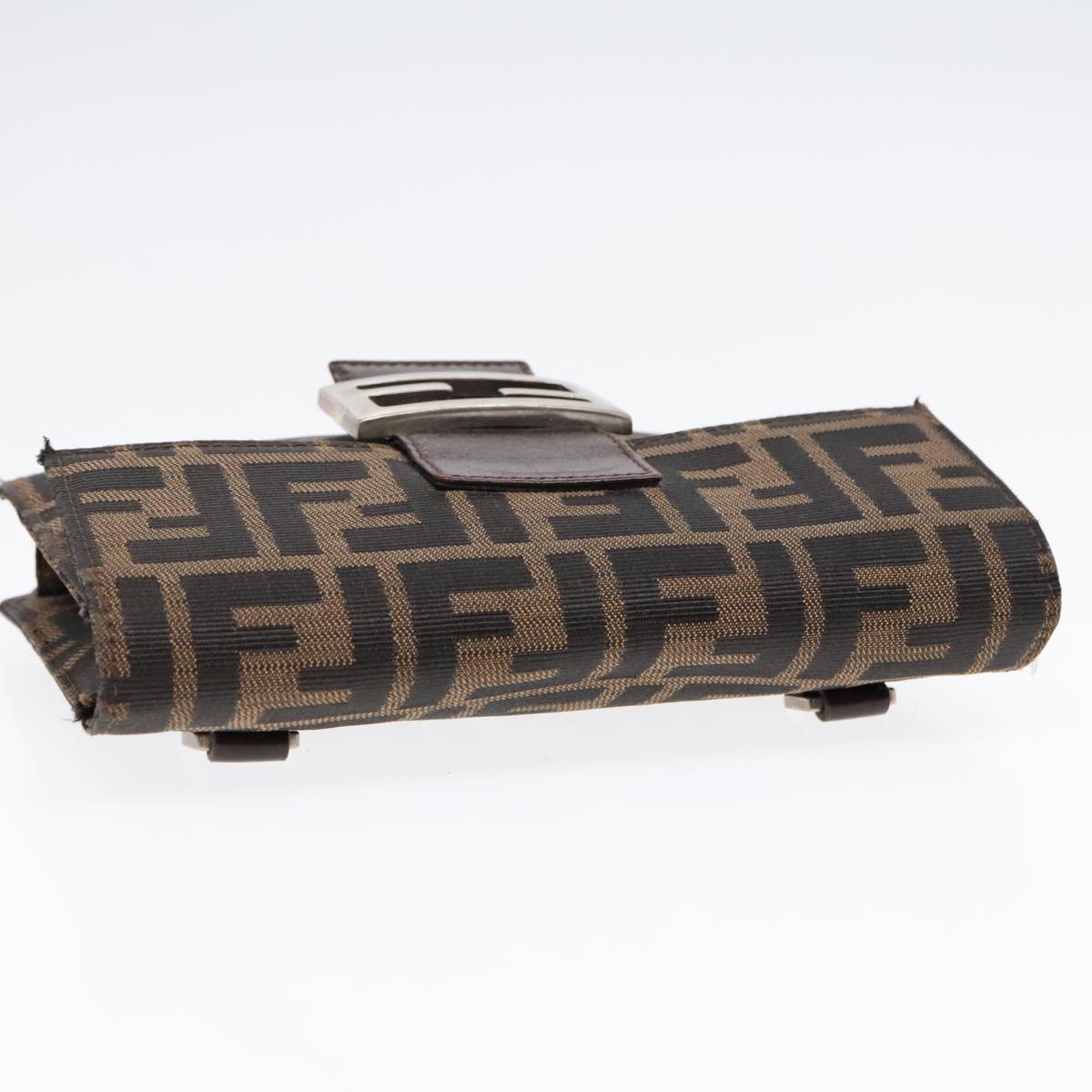 FENDI Zucca Canvas Clutch Bag Brown Black Silver Auth 91625