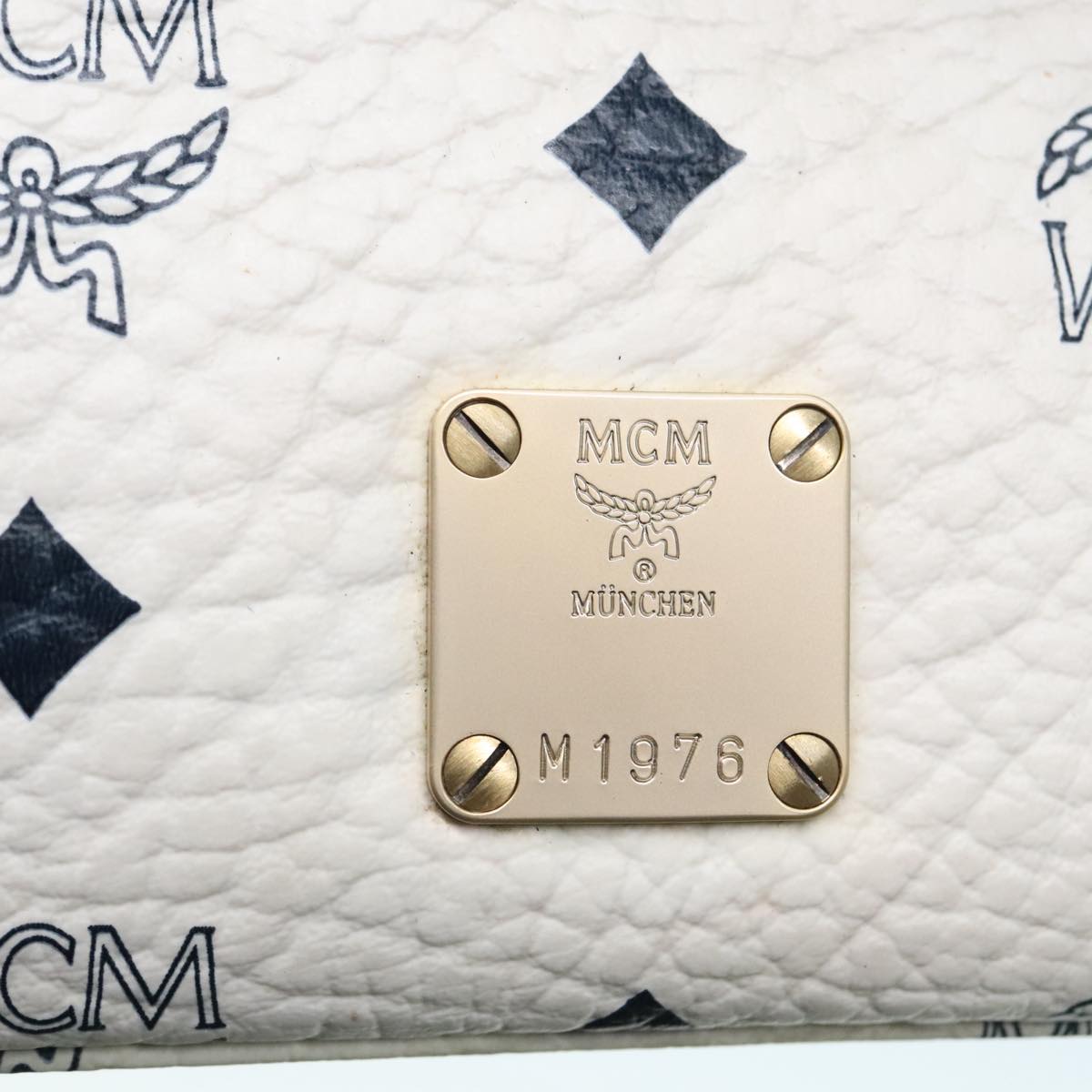 MCM Vicetos Logogram Hand Bag PVC Leather 2way White Navy gold Auth 91627